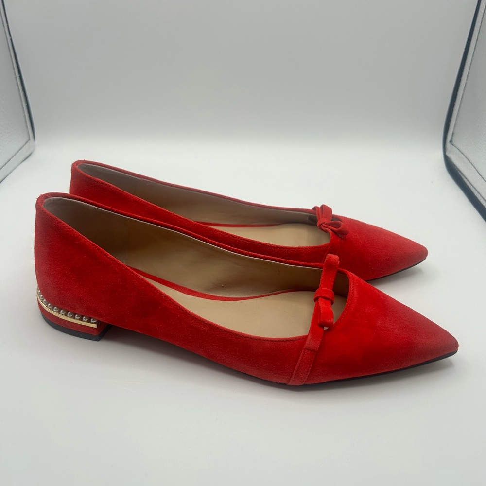 Ann Taylor| Elegant Red Suede Pearled Flats